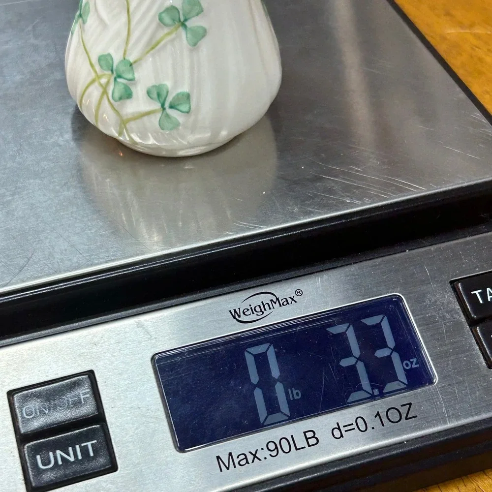 Belleek Ireland Shamrock Bud Vase Basketweave Parian China Green Mark Mini